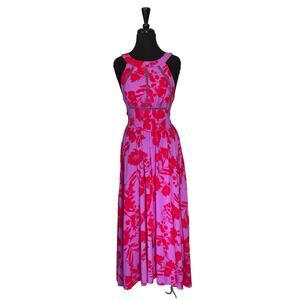 Abel the Label Purple Red Floral Maxi Dress S Hi Low Smocke